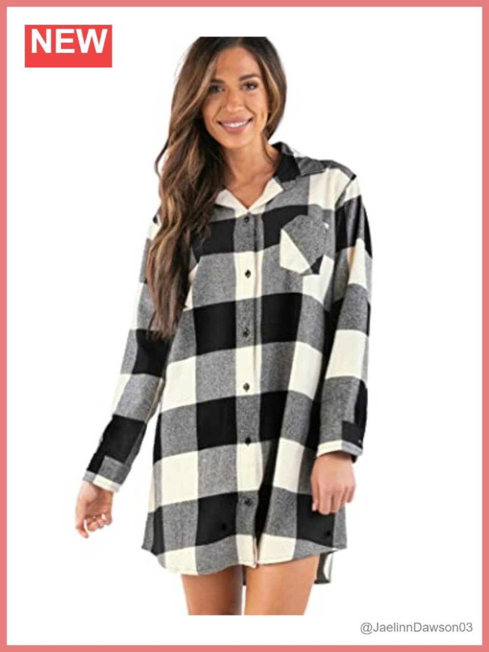 Flannel Nightshirt Women Button Down Sleep Shirt Plaid Pajama
